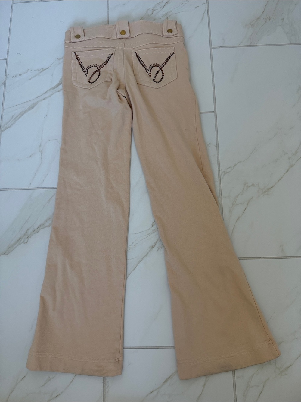 Bebe Beige Flared Pants with Embellished Back Pockets